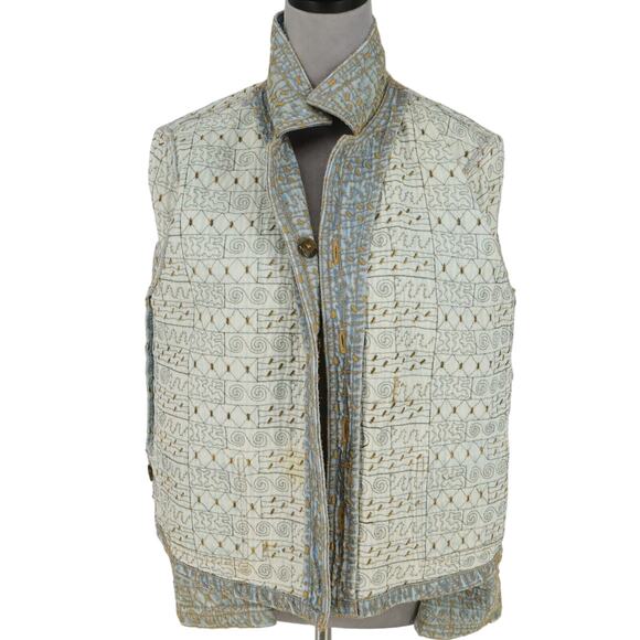 Click by Color Me Cotton Jacket Womens Medium Blue Denim Gold Embroidery Flaws - Picture 12 of 16